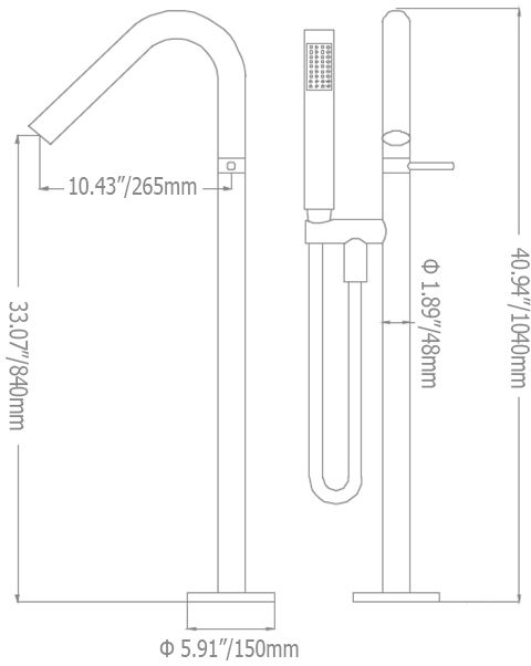 HMR - Freestanding Tub Faucet Floor Mounted Tub Filler in Gold