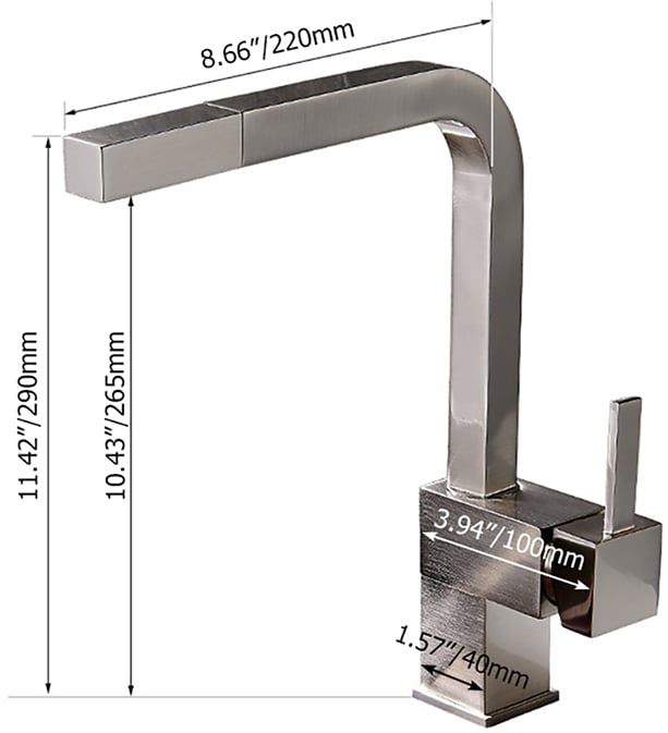 HMR Contemporary Pull-Out Brass Kitchen Faucet - Brushed Nickel