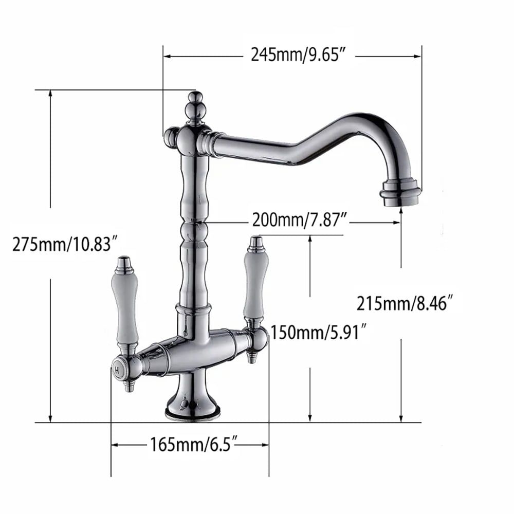 HMR - Porcelain Double Handles Single Hole Brass Kitchen Faucet in Chrome