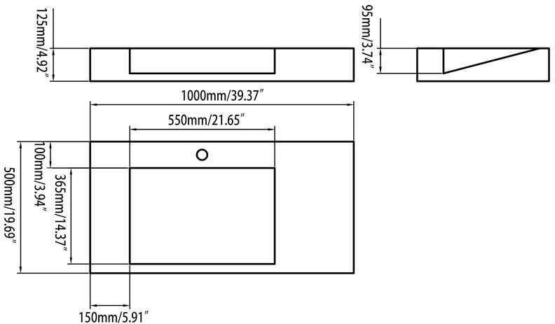 HMR - Wall-Hung Stone Resin Rectangle Bathroom in Matte White