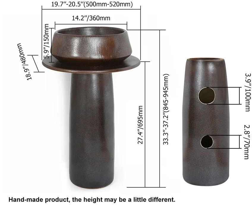 HMR - Vintage Retro Kaolin Clay Pedestal Sink Freestanding Bathroom Sink in Antique Brass