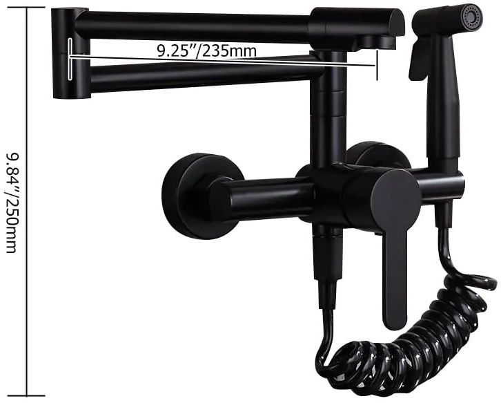 HMR - Modern Retractable Wall-Mounted Kitchen Faucet with Spray in Black