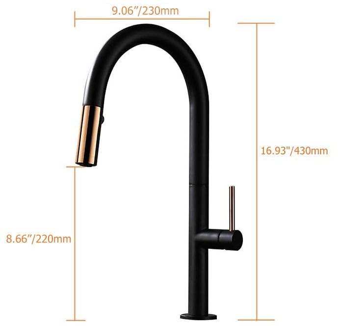 HMR Pull Down Standard Kitchen Faucet with Double Function Handle - Black/Rose Gold