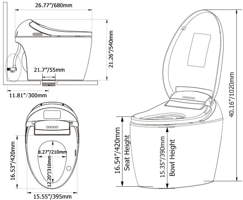 HMR - Modern Smart One-Piece Toilet and Bidet Foot Induction and Automatic Flushing in White