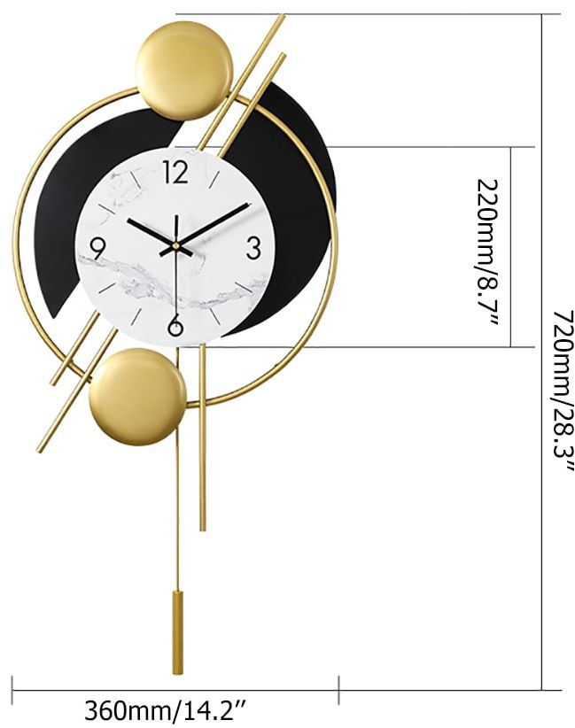HMR - Distinctive Metal Wall Clock with Pendulum in Gold