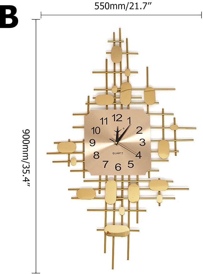 HMR - 3D Gold Metal Oversized Wall Clock in Vertical