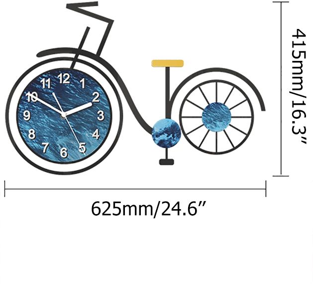 HMR - 3D Acrylic Silent Large Bicycle Wall Clock in Black/Blue