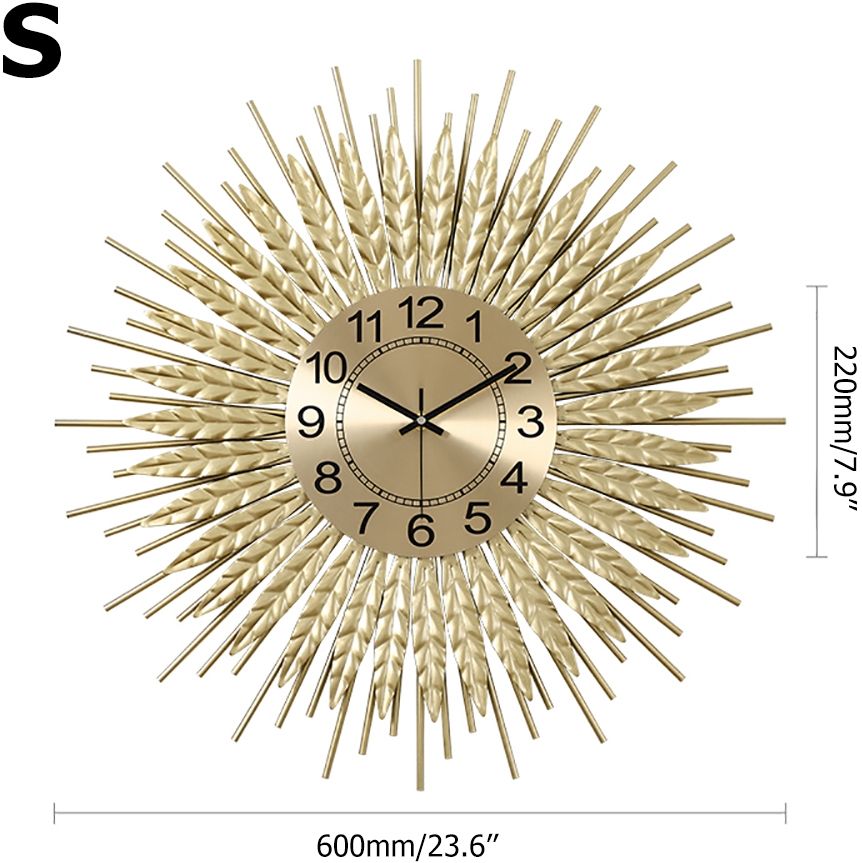 HMR 3D Sunburst Metal Oversized Wall Clock - Gold, Small