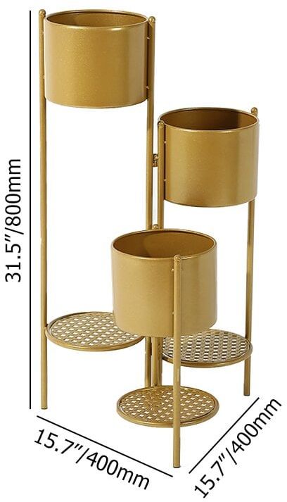 HMR - 31.4" Tall Metal Indoor Modern 3 Tier Corner Planter in Gold