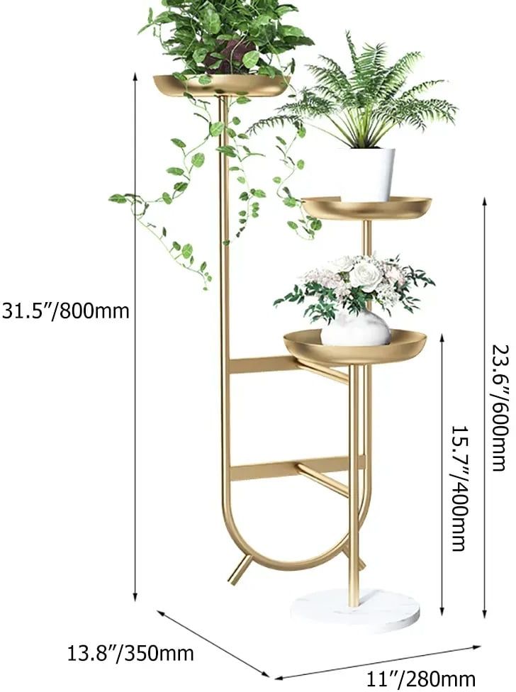 HMR Chic Unique Shaped Metal Standing Plant Stand - Black