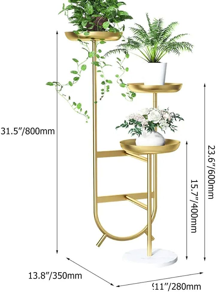 HMR Chic Unique Shaped Metal Standing Plant Stand - Gold