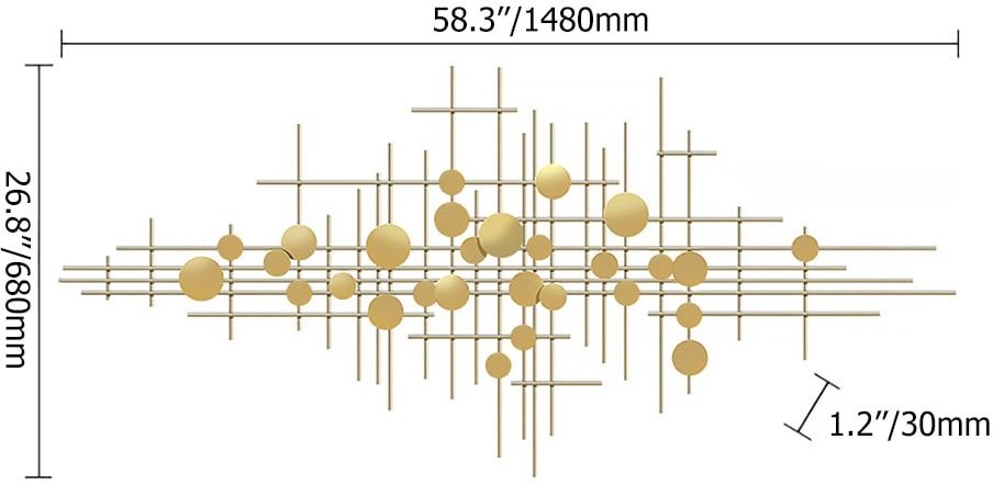 HMR - Metal Wall Decor Abstract Bar and Dots in Gold