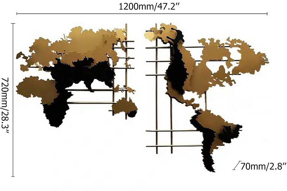 HMR - 3D Metal World Map Home Decor Art in Black and Yellow