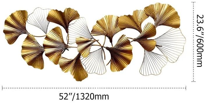 HMR - 3D Ginkgo Leaves Metal in 52"H x 23.6"W, Gold