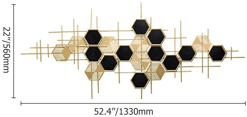 HMR - Geometric Metal Wall Art Hexagon Shape in Gold and Black