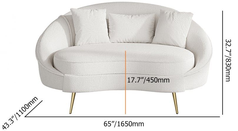HMR Modern 63" Curved Sofa with Boucle Upholstery and Toss Pillow - White