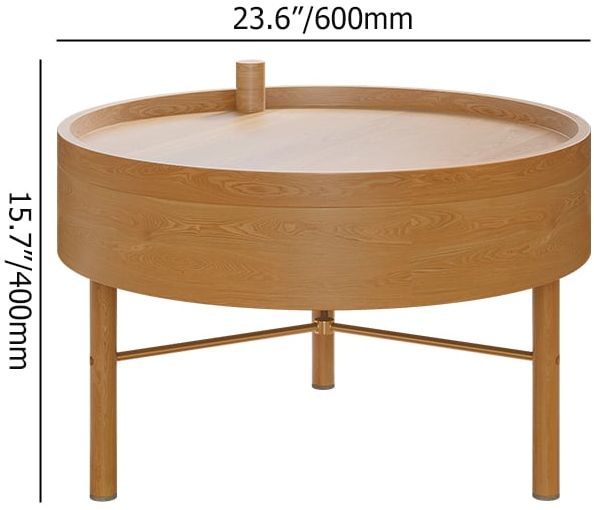 HMR Modern Round Wood Rotating Tray Coffee Table with Storage & Metal Legs - Natural