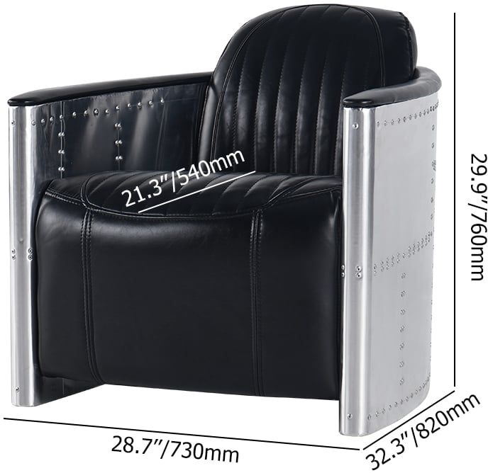 HMR - Zado Series Industrial Loft Barrel Accent Chair with PU Leather Upholstery in Black