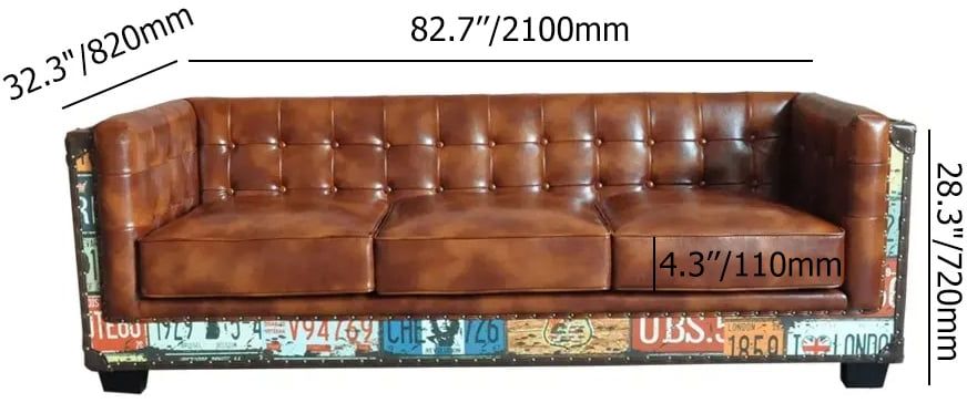 HMR - Industrial Loft 3-Seater Tufted Upholstered Sofa in Brown
