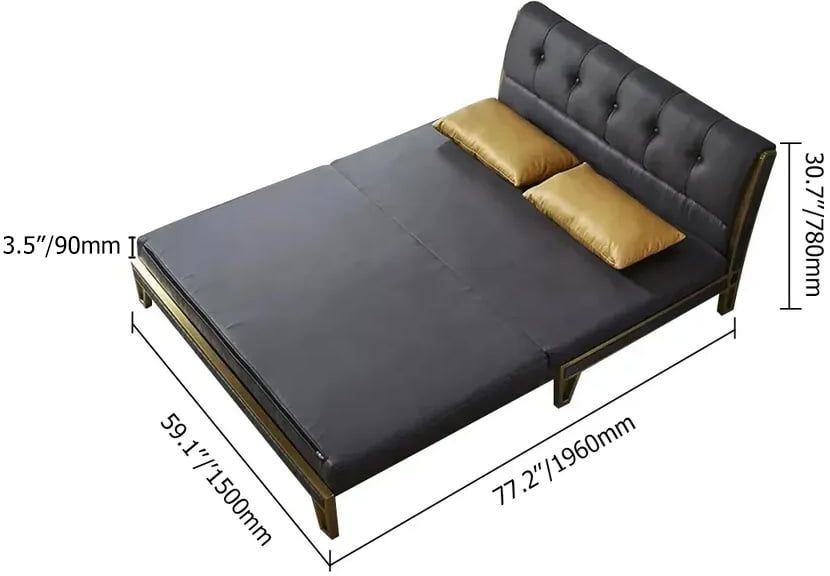 HMR - Convertible Sofa Bed Tufted Faux Leather Upholstery in 59.1"W