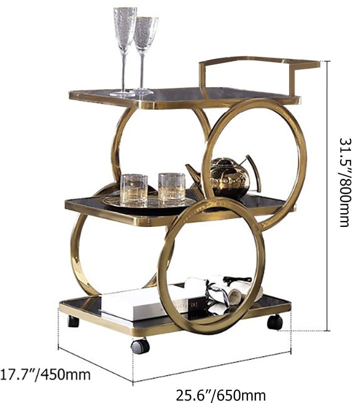 HMR - Modern Rolling 3-Tier Bar Cart on Wheel with Handle in Black and Gold