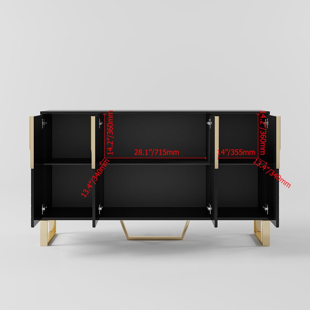 HMR Aro Series Modern 59.1" Affordable Sideboard with Storage - Black