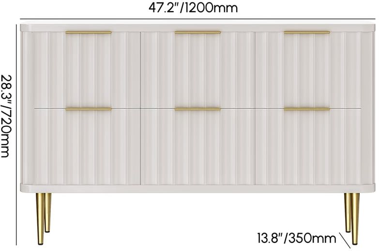 HMR - 6-Drawer Bedroom Dresser in Gold