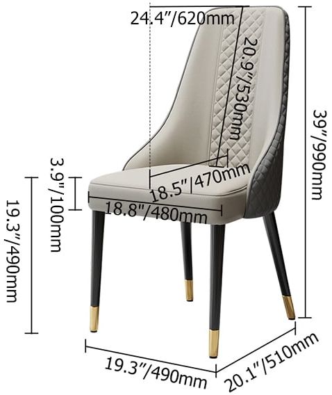 HMR Diamic Series Modern Faux Leather Dining Chairs with Upholstery - Gray, 2-Pieces
