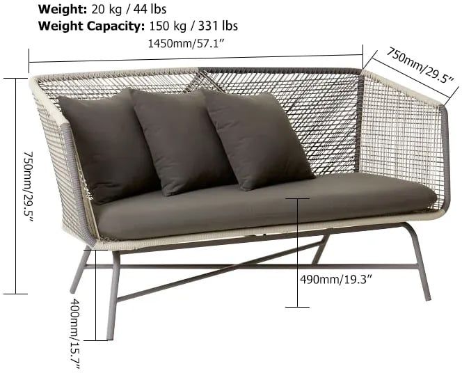 HMR - Outdoor PE Rattan Loveseat with Cushion Pillows and Metal Legs in Multicolor