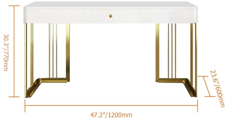 HMR Modern 47" Office Computer Desk with Drawer and Gold Base - White