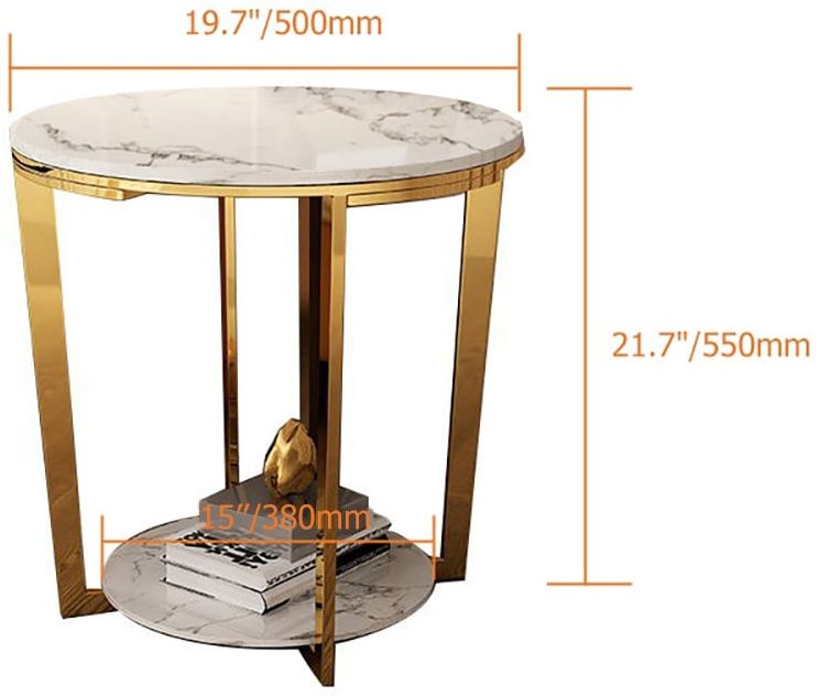 HMR - Faux Marble Round End Table in Gold Stainless Steel