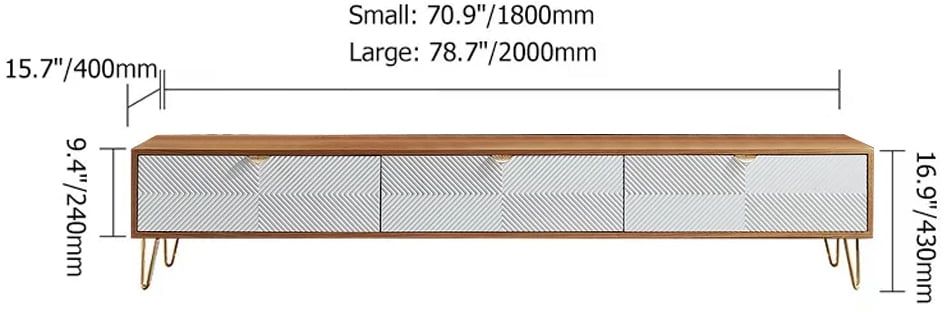 HMR - Nordic TV Stand Fluted Design White and Gold with 3 Drawers in 78.7"W