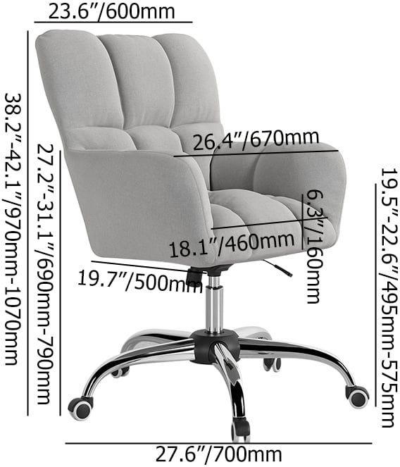 HMR Modern Office Chair Upholstered Cotton & Linen Swivel Task Chair Height Adjustable - Gray