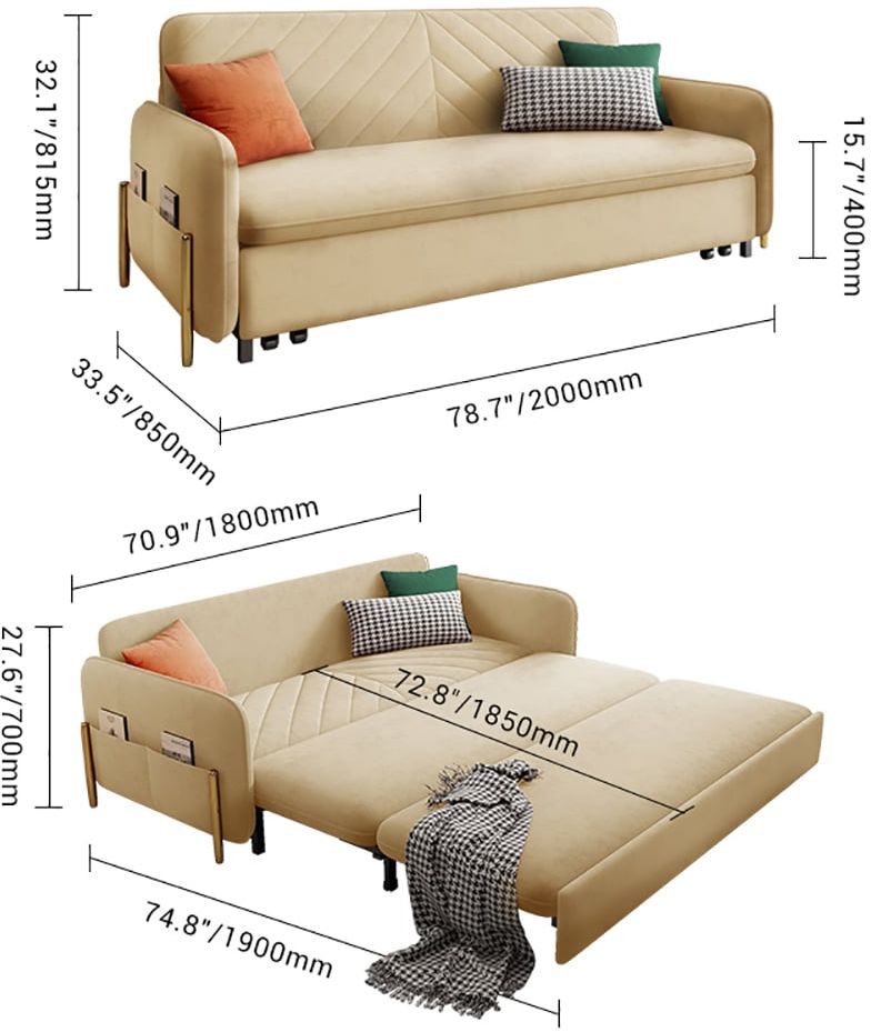 HMR King 3-Seater Sleeper Sofa - Beige, Velvet
