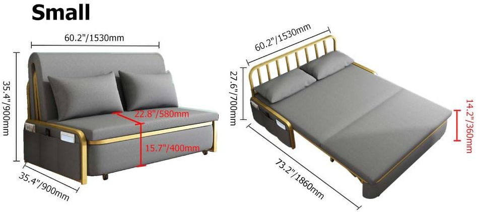 HMR - Sofa Upholstered Convertible Leath-Aire in 60.2"W