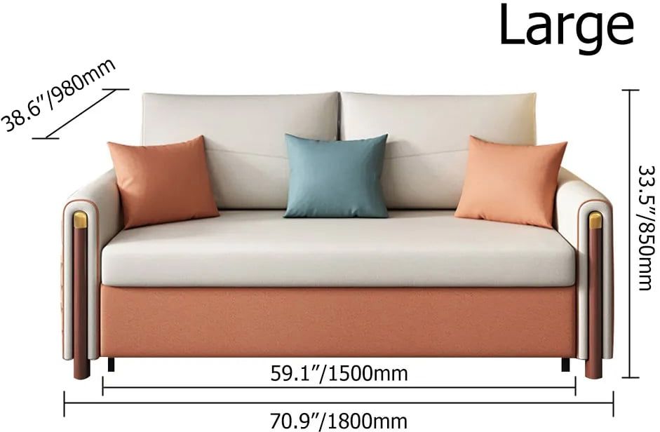 HMR - Convertible Sofa Leath-Aire Upholstery in 59"W, White and Orange