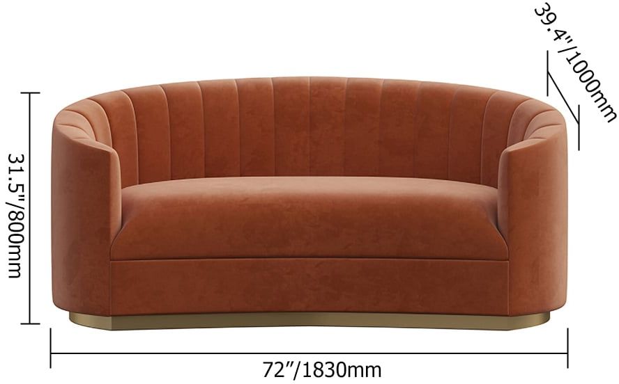 HMR - Velvet Couch Curved Sofa with Stainless Steel Base in 70.9"W
