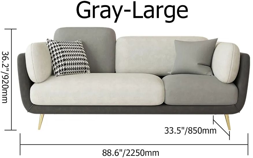 HMR - Volore Gray Upholstered Sofa 4-Seaters Gold Couch in 88.6"W