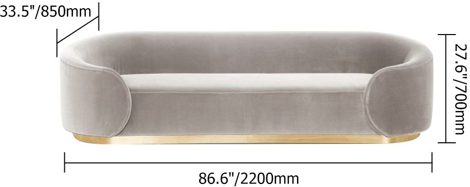 HMR - 3-Seater Sofa with Velvet Upholstered and Pillows in Gray