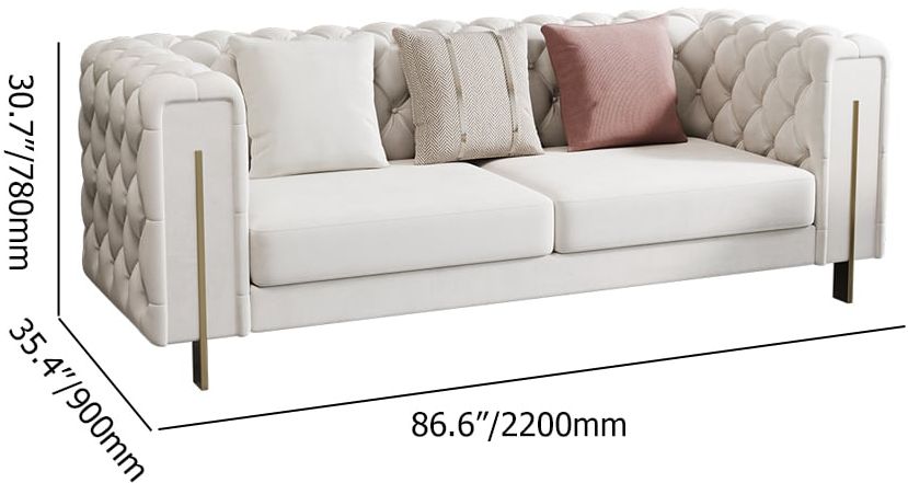 HMR - Velvet Upholstered 2-Seater Tufted Sofa in 86.6"W, White