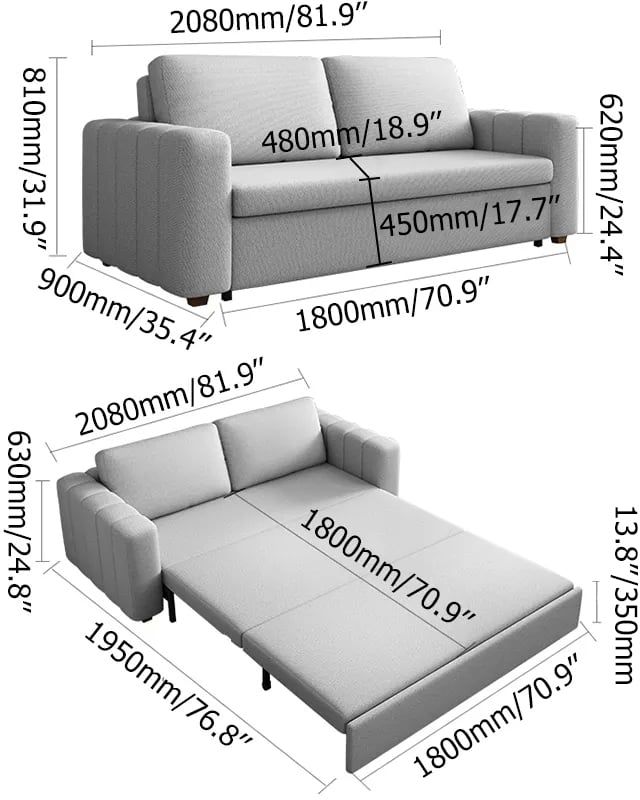 HMR King 3-Seater Convertible Sleeper Sofa with Linen Upholstery - Gray