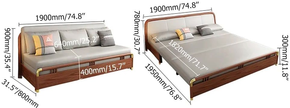 HMR - Sofa Leath-aire Upholstered Convertible Sofa with Storage in 74.8"W