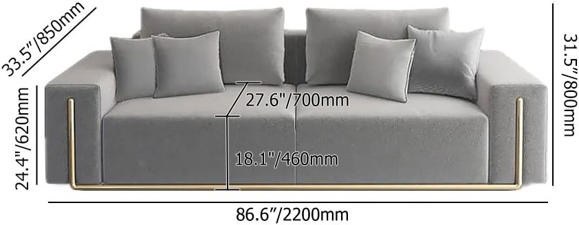 HMR - 87" Modern Gray Cotton & Linen Upholstered 3-Seater Sofa for Living Room