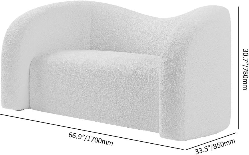 HMR Modern 67" Curved 2 Seater Sofa with Boucle Upholstered - White