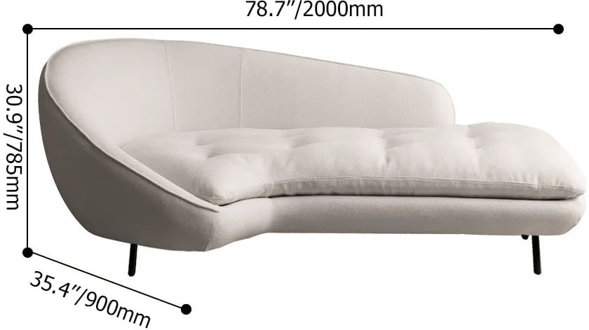 HMR - Chaise Longue Upholstered Linen 3-Seater Sofa in Steel Legs in 78.7"W, White