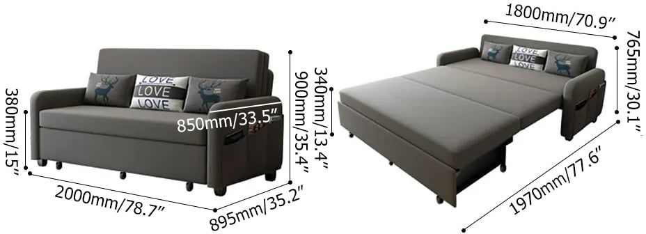 HMR - Convertible Sofa Bed with Storage in Deep Gray