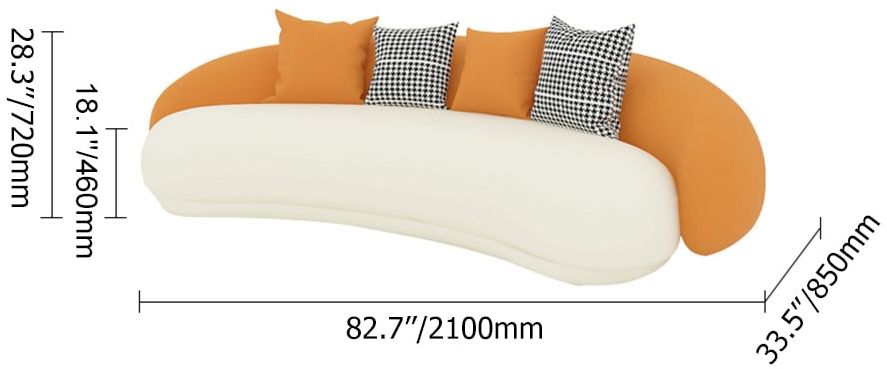 HMR - Leather Upholstered 3-Seater Sofa in 82.7"W, Orange and White