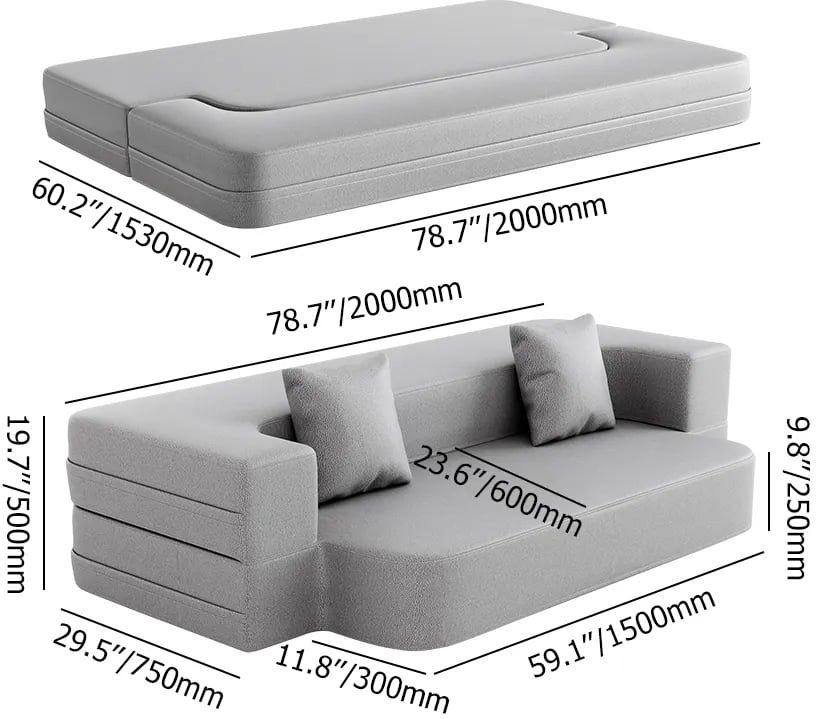 HMR Queen Folding Bed with Pillows - Light Gray, Leath-aire
