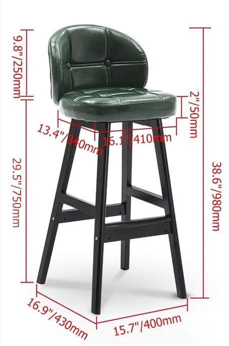HMR Rustic 30" Bar Stools with PU Leather Upholstery (Set of 2) - Green