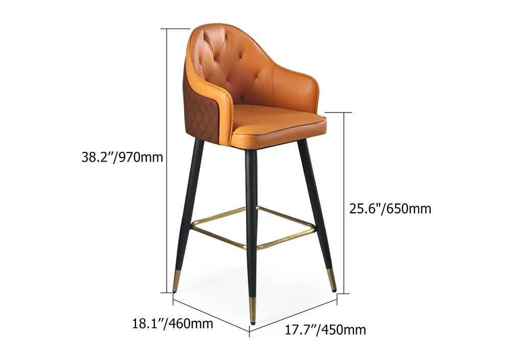 HMR Modern Counter Stools with PU Leather Upholstery - Orange